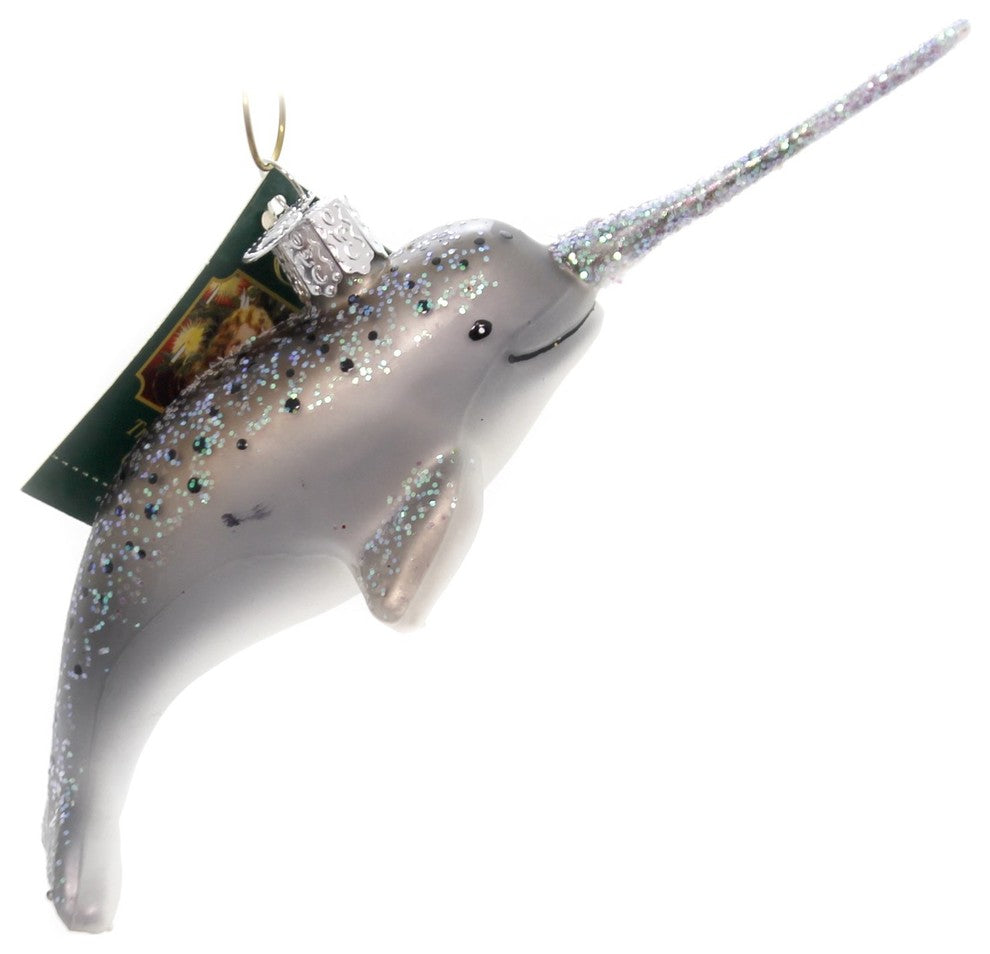 Old World Christmas Narwhal Glass Ornament Artic Sea Long Tusk 12538