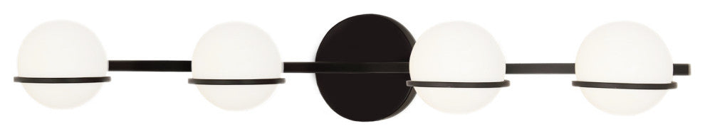 Fusion - Centric 4-Light Bath Bar - Matte Black Finish - Opal Glass Shade