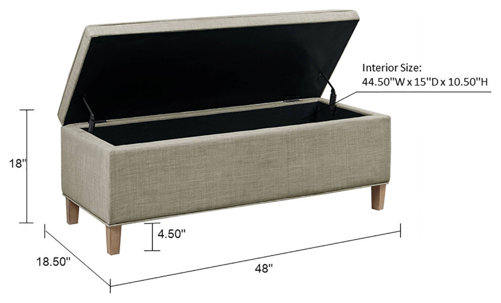 Martha Stewart Caymus Transitional Upholstered Storage Bench, Grey