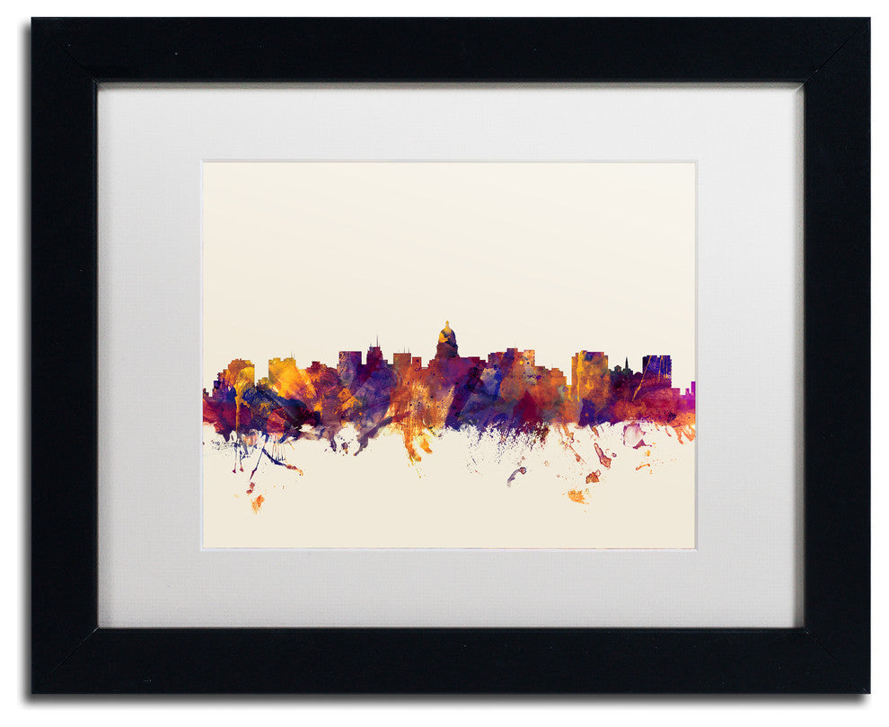 Michael Tompsett 'Madison WI Skyline' Matted Framed Art, White Mat, 14"x11"