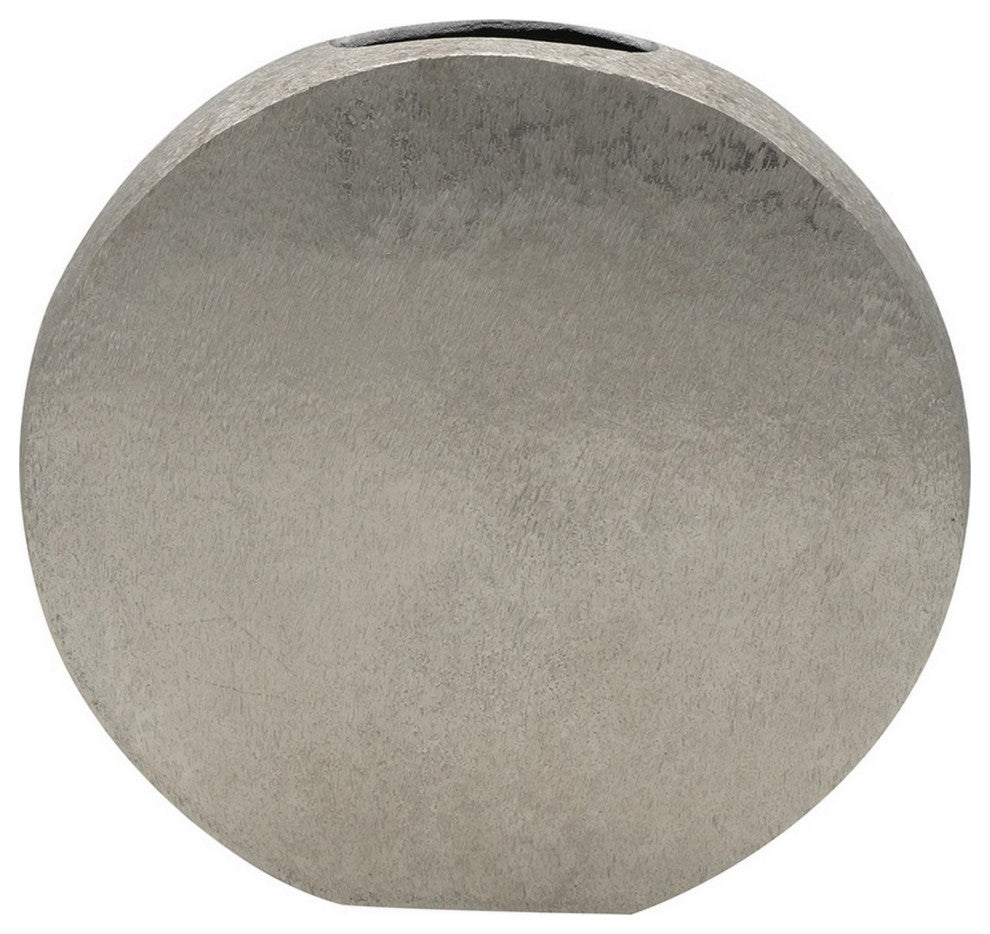 15 Inch Modern Decorative Vase, Round, Silver Finished Aluminum Frame