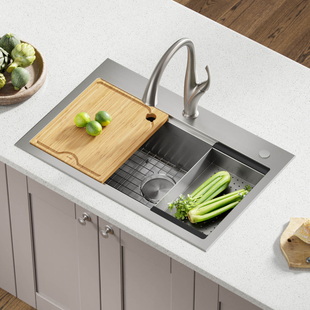 Kraus KWT300-32 32-inch Stainless Steel Kitchen Sink + Accessories (Pack of 5)
