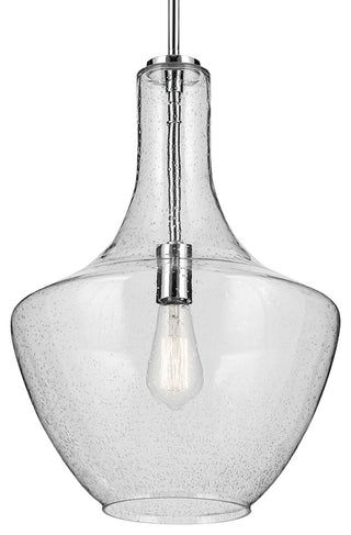 Everly 19.75" 1-Light Bell Pendant With Clear Seeded Glass, Chrome