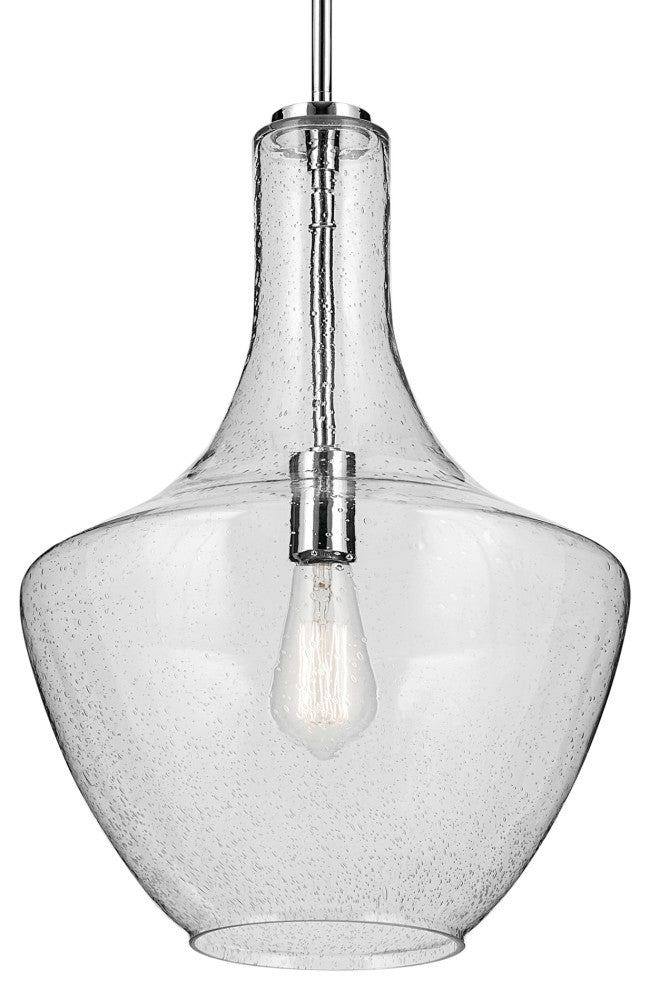 Everly 19.75" 1-Light Bell Pendant With Clear Seeded Glass, Chrome