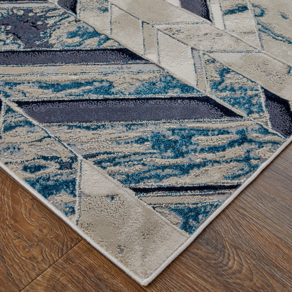 Weave & Wander Armada Modern Navy Blue/Beige Rug, 10'x13'2"