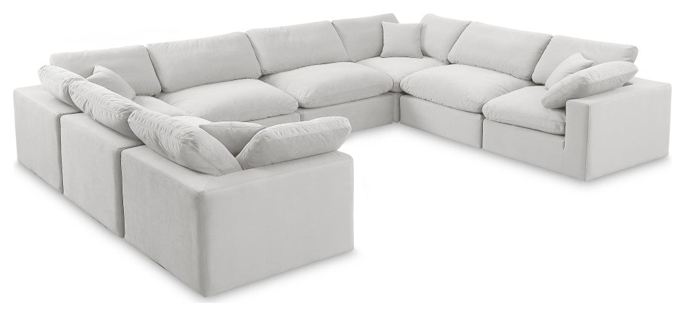 Comfy Upholstered U-Shaped Modular Sectional, Cream, 8-Piece: 4 Armless Chair, 4 Corner Chair, Velvet