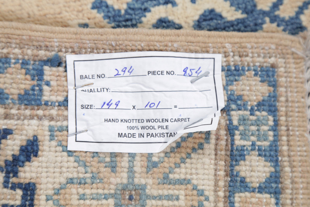 Hand-Knotted Kazak Oriental Traditional Pakistani Area Rug, Beige, 4'11"x3'3