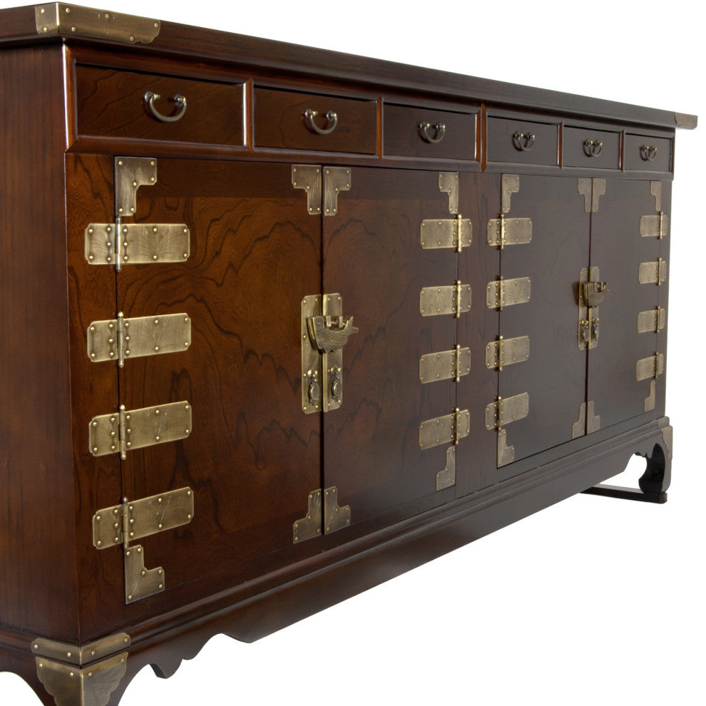 Korean Antique Style 8 Drawer Double Cabinet Credenza