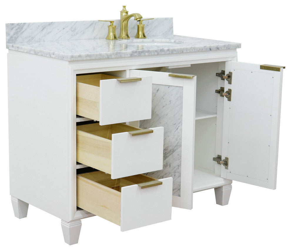 43" Single Vanity, White Finish With White Carrara