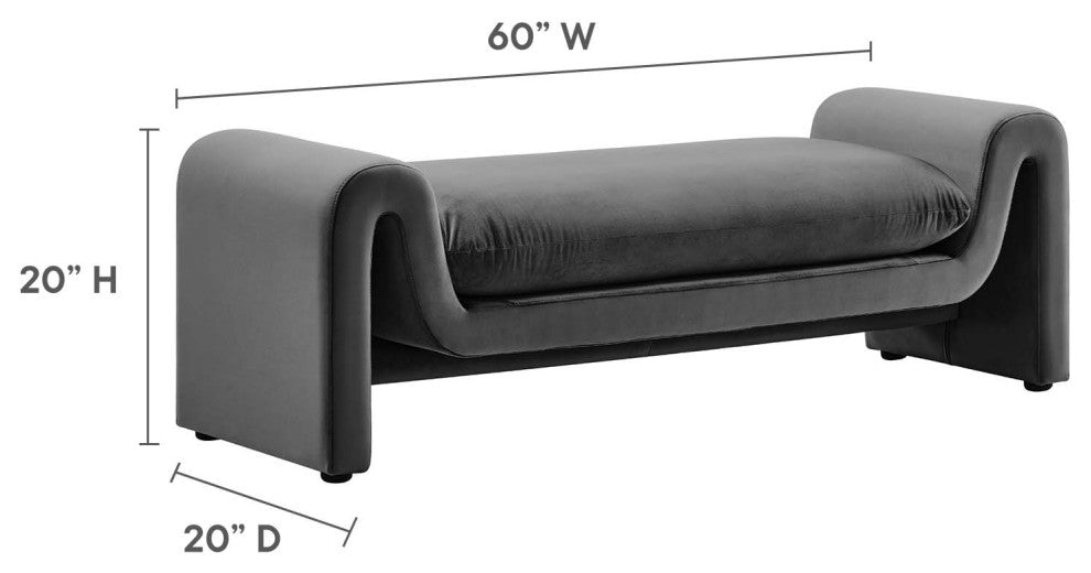 Waverly Performance Velvet Bench - Gray