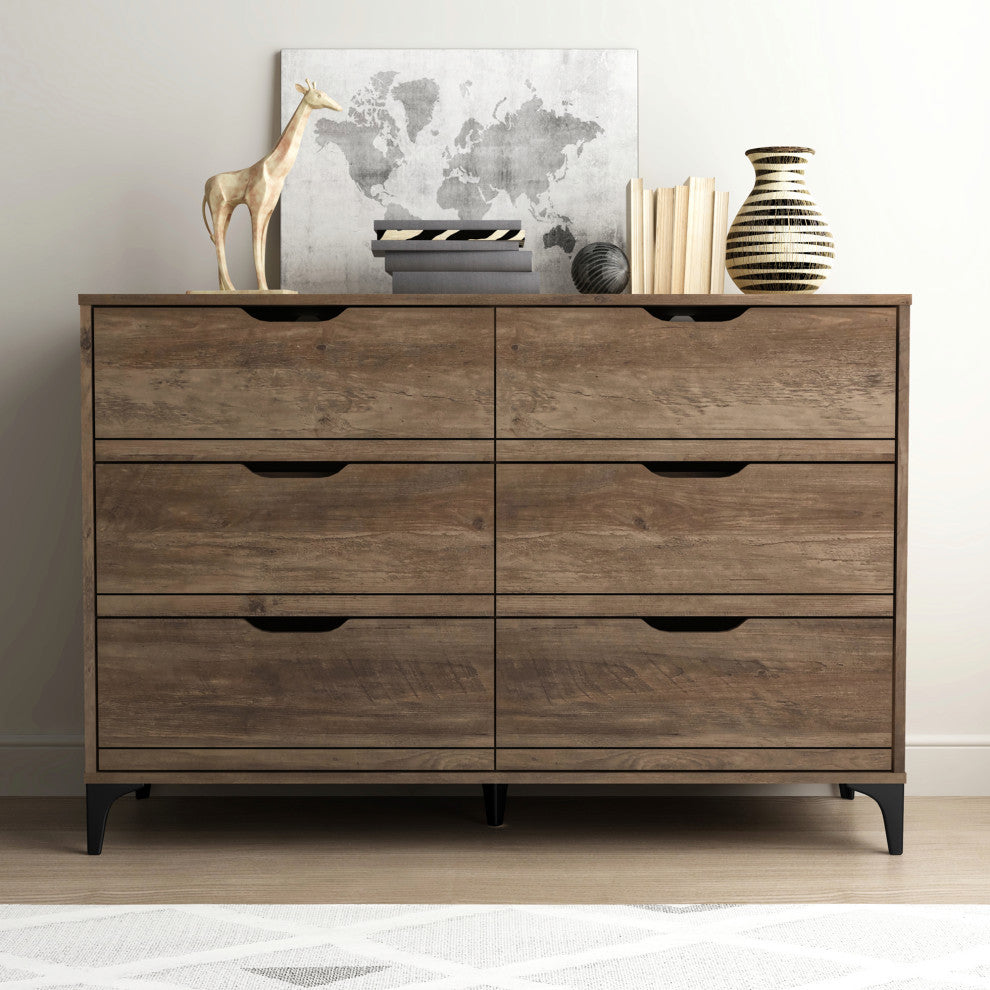 Lilay 6-Drawer Dresser, 31.7" Hx46.5" Wx15.7" D, Knotty Oak