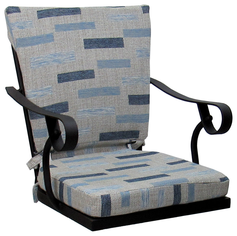 Outdoor/Indoor Patio Swivel Dining Chair Jamey With Arms, B-W Blue Beige  - Black
