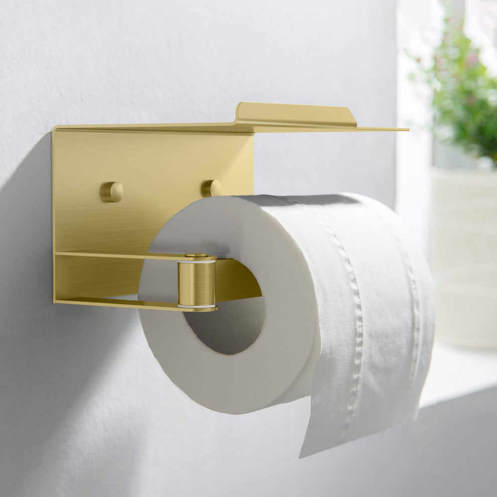 Deco Toilet Paper Holder With Shelf, Brushed Gold