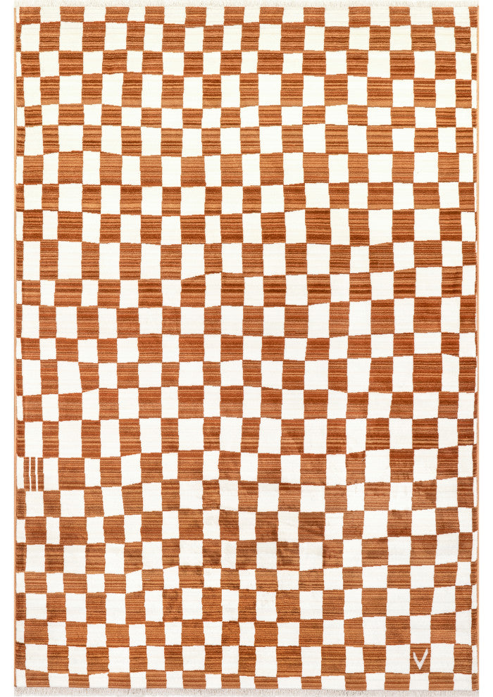 Nuloom Dominique Abstract Checkered Fringe Area Rug, Orange 6'7"x10'2"