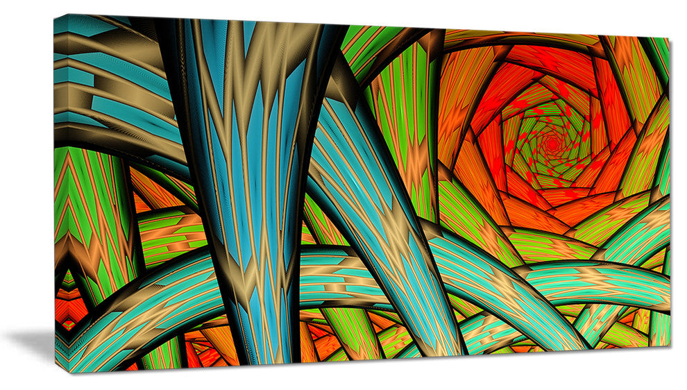 Green Fractal Endless Tunnel, Abstract Canvas Art Print, 32x16