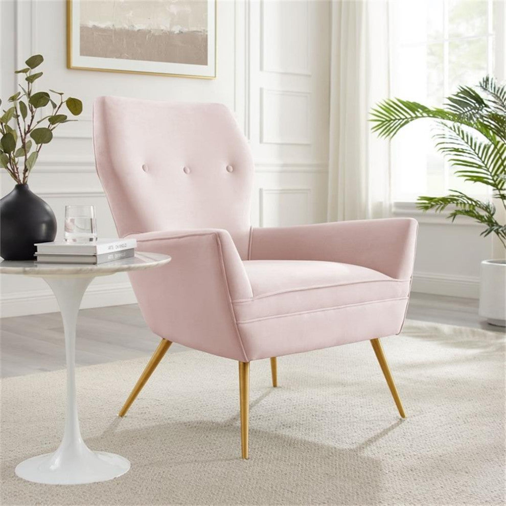 Renata Button Tufted Performance Velvet Armchair, Pink