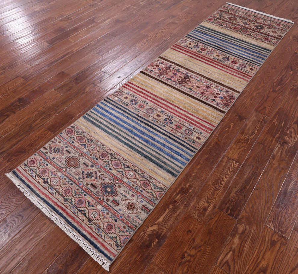 2' 8" X 10' 2" Runner Khorjin Super Kazak Handmade Rug Q10053