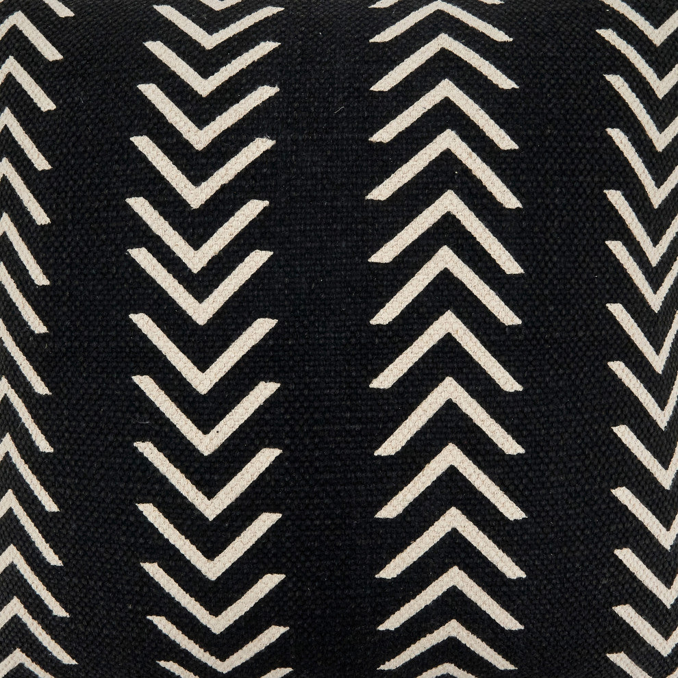 Cotton Pillow With Mudcloth Chevron Design, Black, 22", Cover Only
