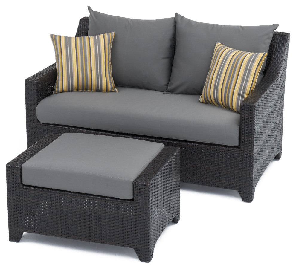 Deco 5 Piece Sunbrella Outdoor Patio Love and Club Fire Set, Charcoal Gray