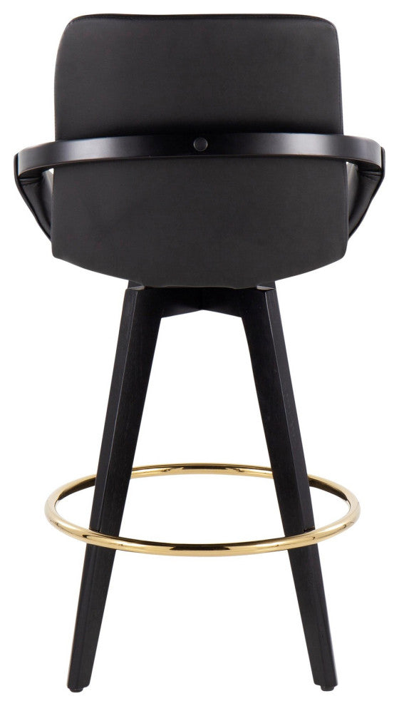 Cosmo Swivel Fixed-Height Counter Stool, Set of 2, Black/Gold/Black PU