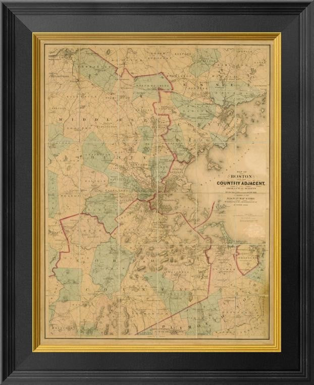 "Map of Boston, 1860" Framed Canvas Giclee by H. F. Walling, 17x20"