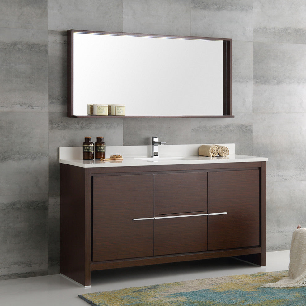 Fresca Allier 60" Wenge Brown Modern Single Sink Bathroom Vanity With Mirror