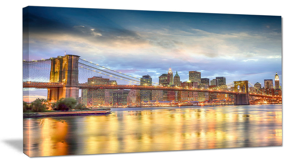 "Brooklyn Bridge With Night Illumination" Canvas Print40"x20"