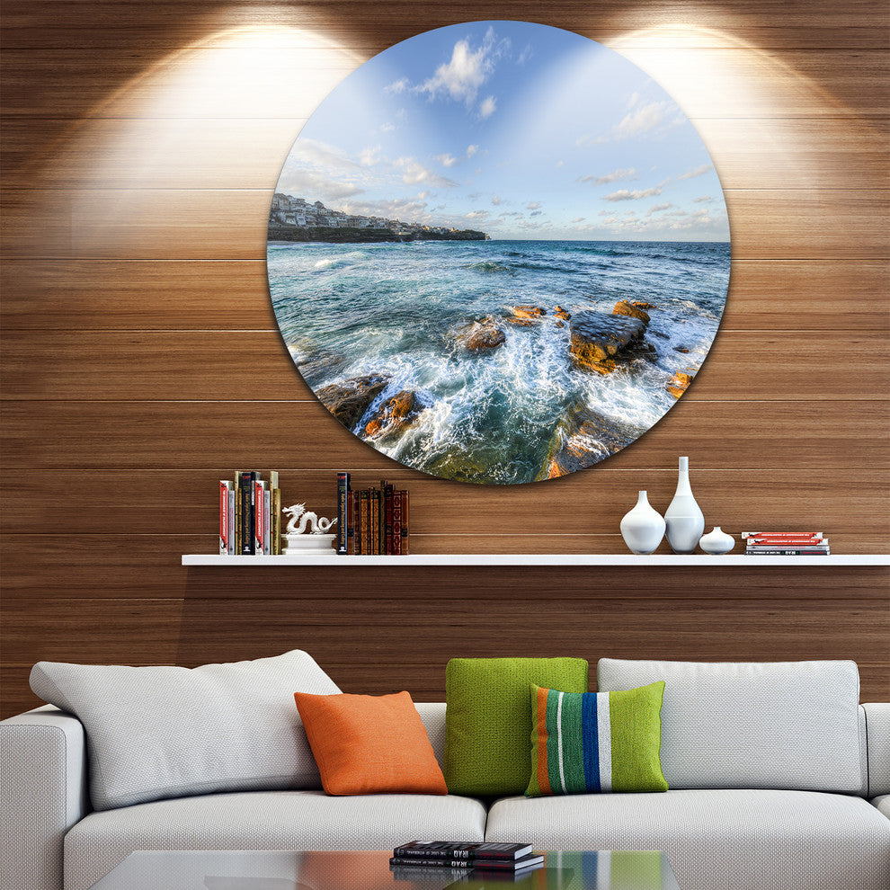 White Waves In Bondi Beach, Beach Round Metal Wall Art, 23"