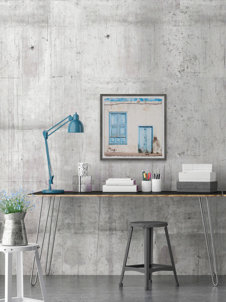 "Blue Doors and Windows" Framed Painting Print, 24x24