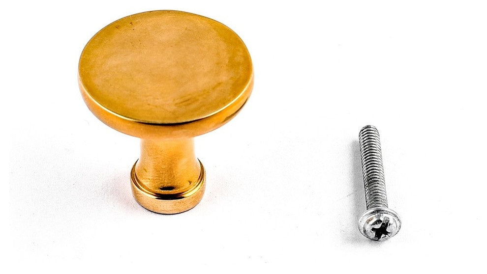6 Cabinet Knob Bright Solid Brass Pedestal 1 1/4" |