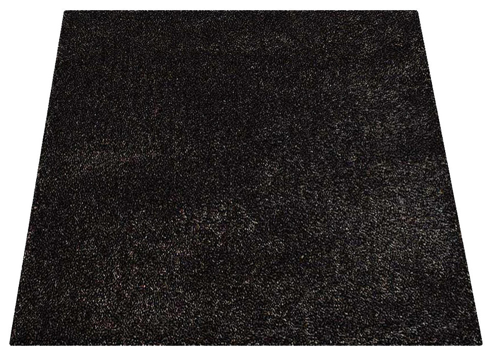 HAND TUFTED SHAG POLYESTER ECO-FRIENDLY AREA RUG,Silver&Black Color,Solid Design