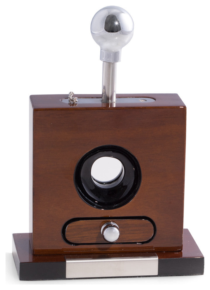 Lacquered "Walnut" Wood and Stainless Steel Table Top Guillotine Cigar Cutter