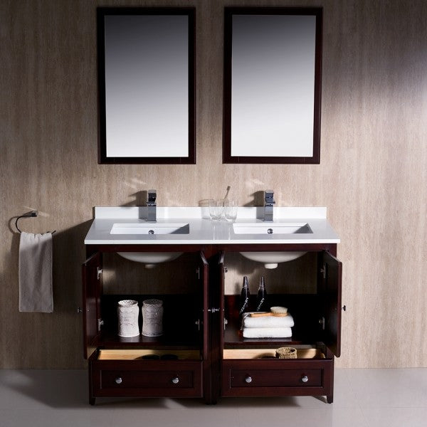 Fresca Oxford 48" Mahogany Traditional Double Sink Bathroom Vanity