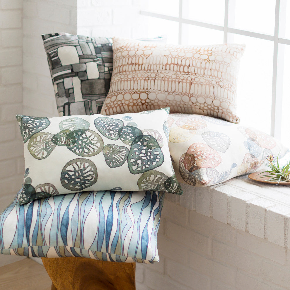 Surya Natural Affinity NTA-005 13"x19" Pillow Kit, Green/Cream/Gray/Sea Foam