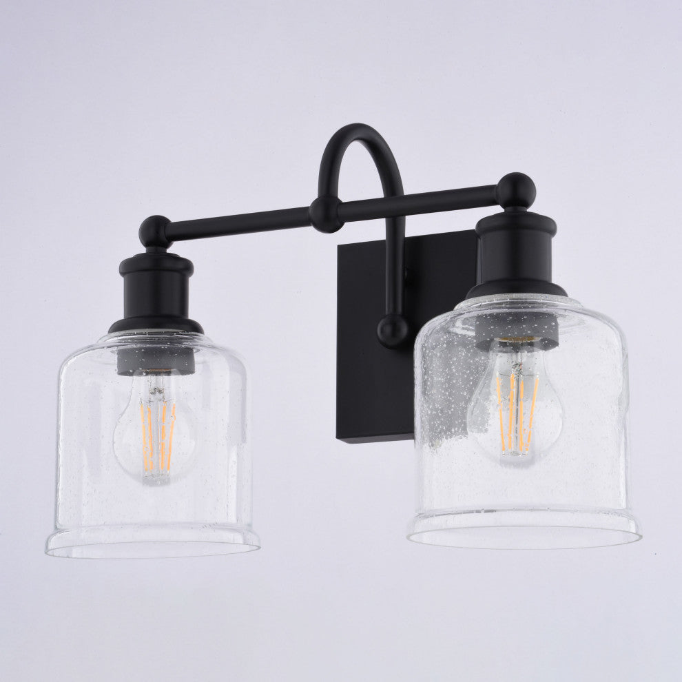 Northbrook 16" 2-Light Traditional Black Bathroom Vanity Fixture, Glass Shade, 2-Light