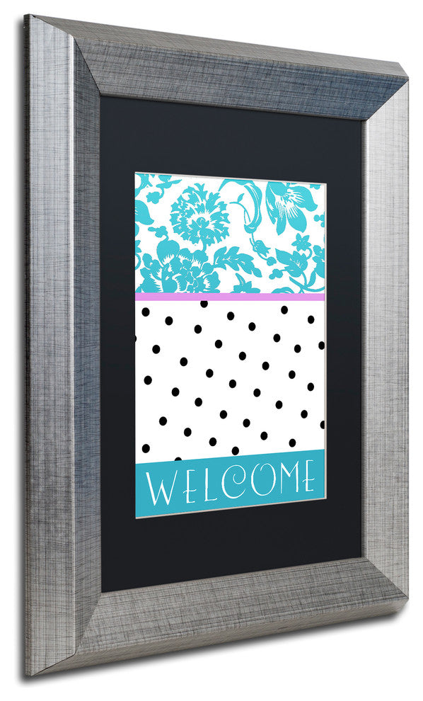 Color Bakery 'Teal Dots' Matted Framed Art, Silver Frame, Black Mat, 11x14