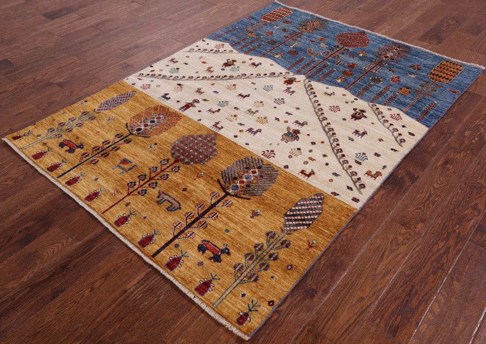 Tribal Persian Gabbeh Hand-Knotted Rug 4' 7" X 6' 5" Q5271
