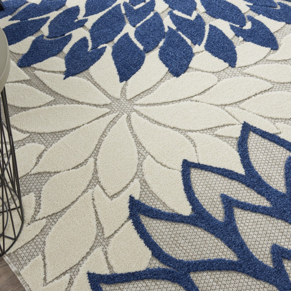 8 x 11 Ivory and Navy Indoor Outdoor Area Rug