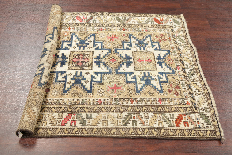 Consigned, Southwestern Antique Traditional Handmade Area Rug, Beige, 4x5