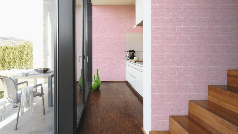 Faux Textured Wallpaper, Stone Wall, 359812, Pink, One Roll
