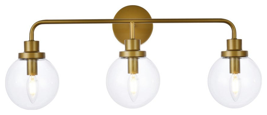 Helen 3-Light Bath Sconce, Brass With Clear Shade