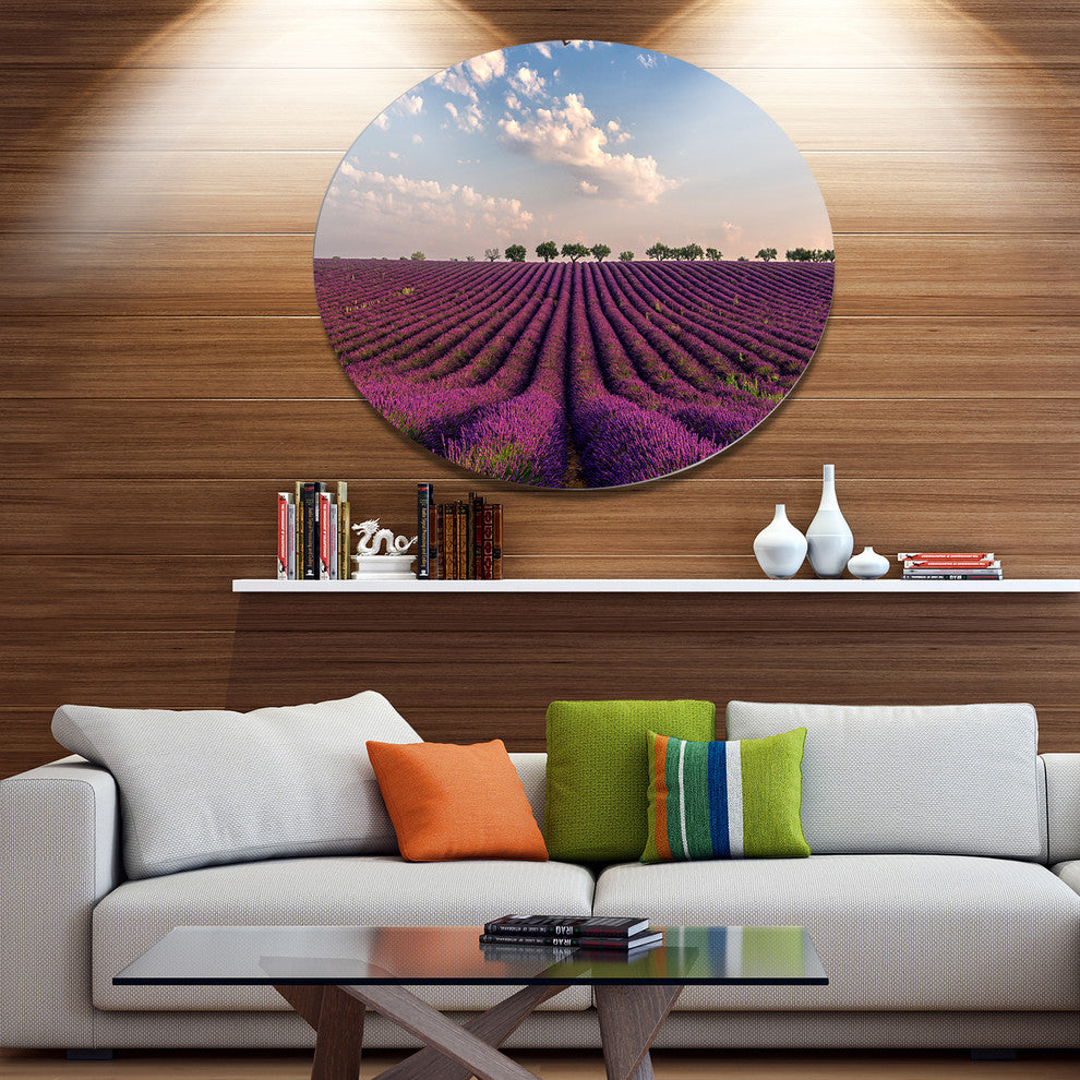 Shiny Lavender Field In Provence, Landscape Round Wall Art, 23"