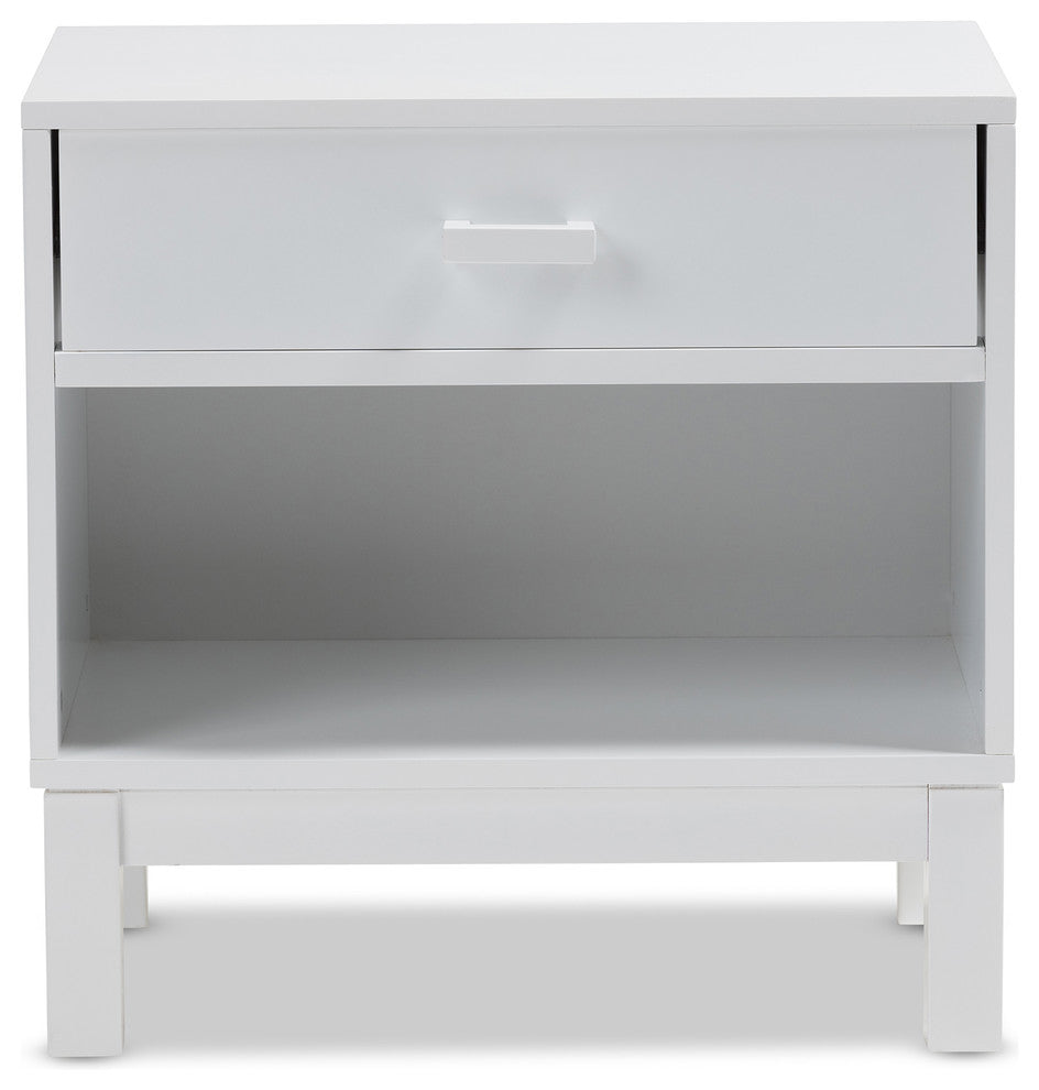 Urban Designs Reanne 1-Drawer Wood Nightstand With Shelf, White Finish