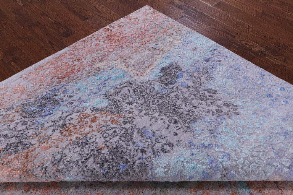 8' Square Modern Wool and Silk Hand Knotted Rug Q11816