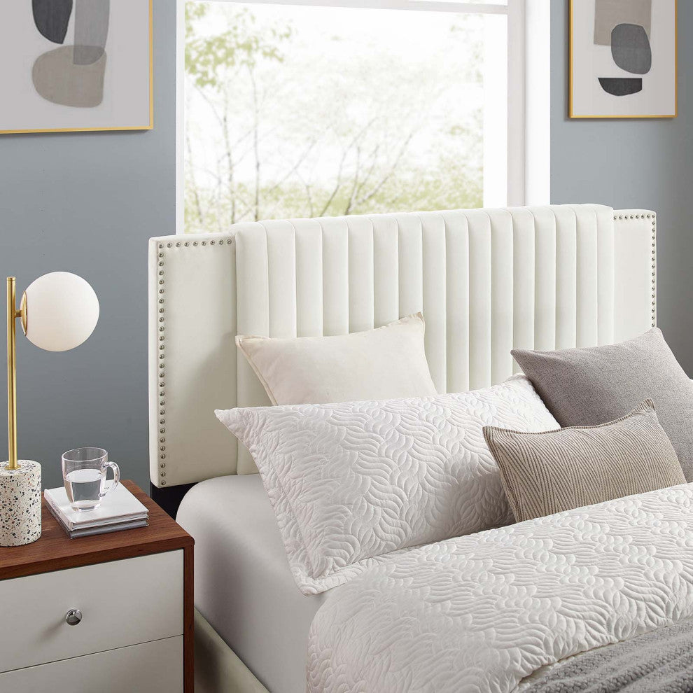 Zahra Channel Tufted Performance Velvet King Platform Bed, White