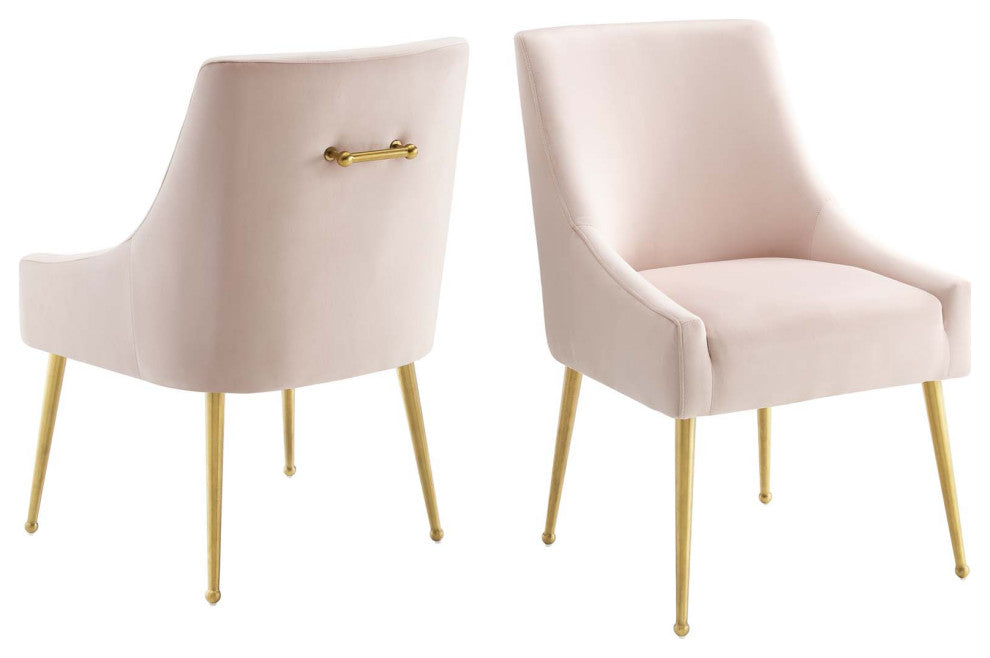 Side Dining Chair, Set of 2, Velvet, Metal, Pink, Modern, Cafe Bistro Restaurant