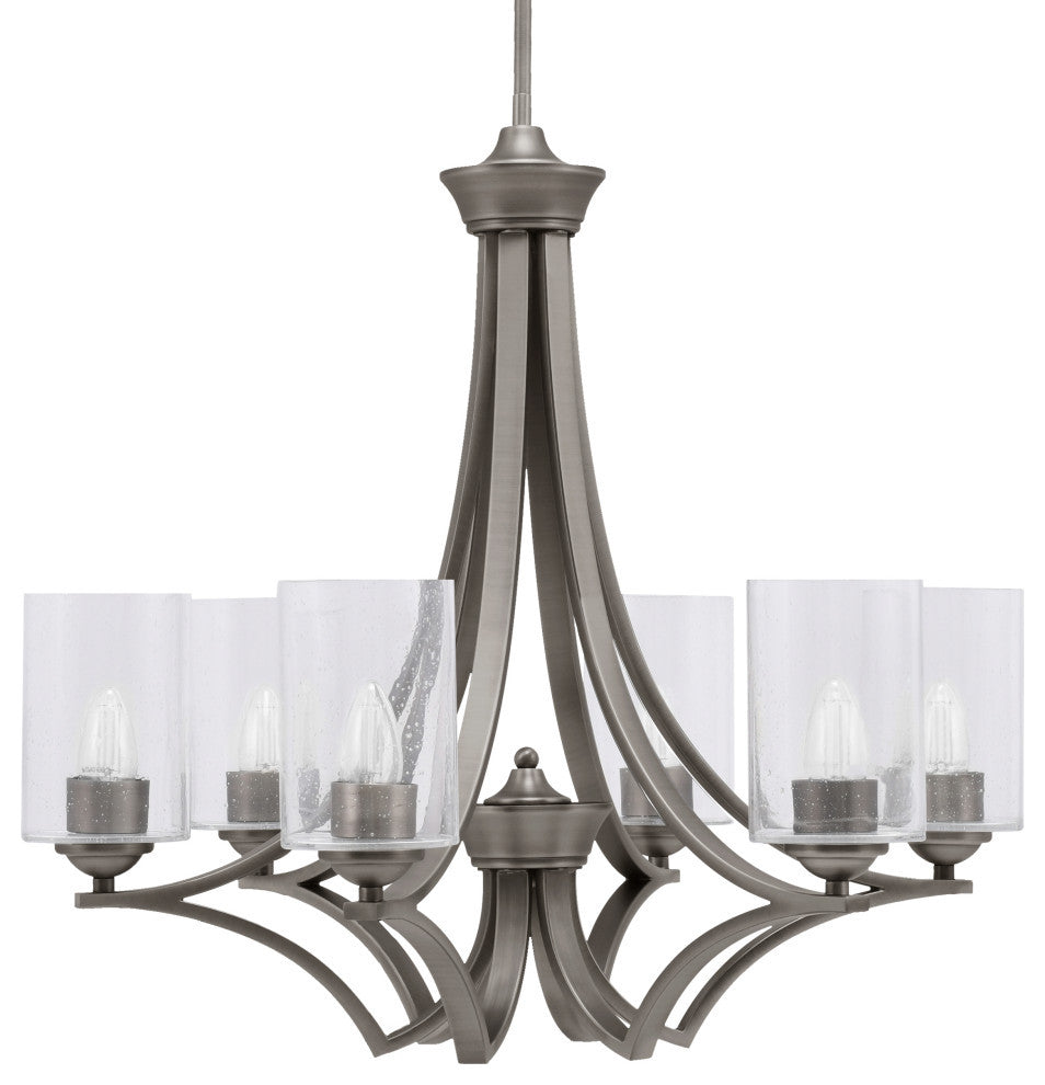 Zilo 6 Light Chandelier, Graphite Finish With 4" Clear Bubble Glass