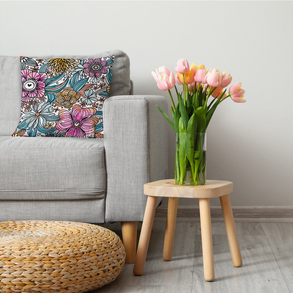 Flower Melange Decorative Throw Pillow, Orange, 16"x16"