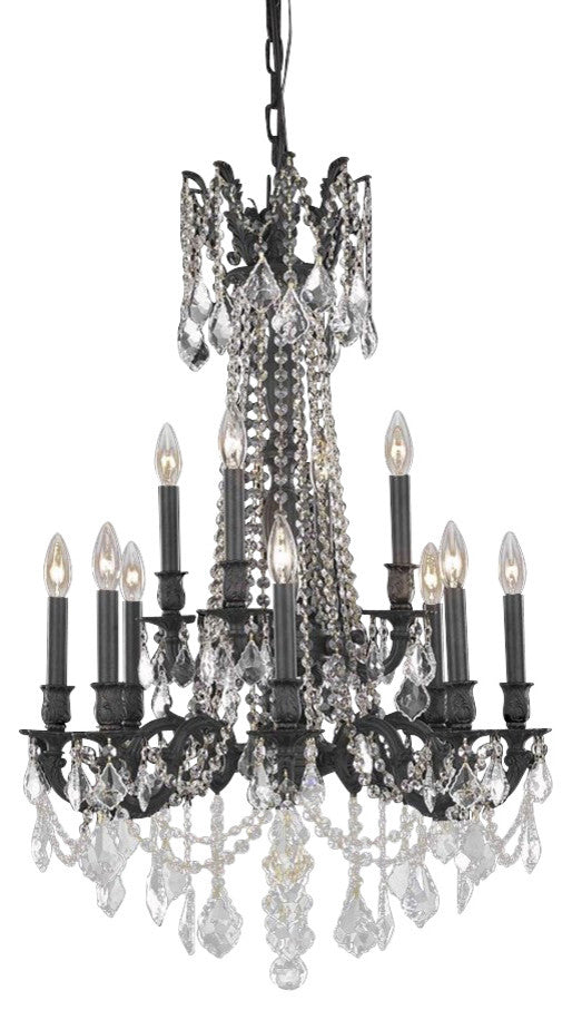 Elegant Rosalia Dining Room Light, Dark Bronze Finish With Royal Cut Crystal