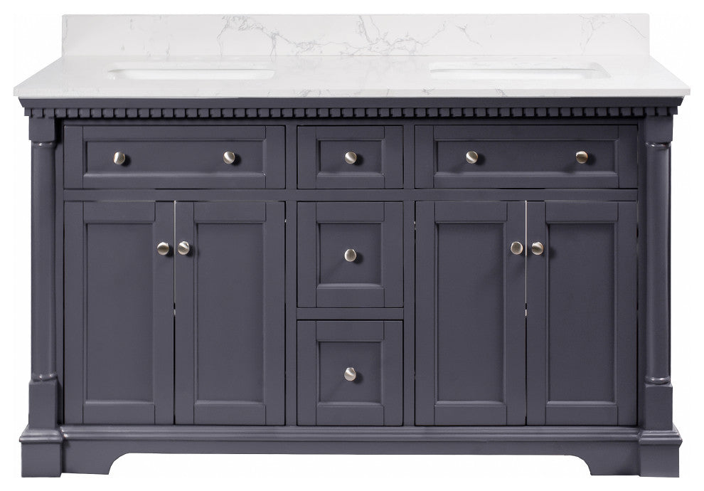 Sydney 60" Bathroom Vanity, Marine Gray, Engineered Marble, Double Sink